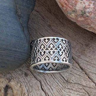 Hearts Crosses Sterling RingBand