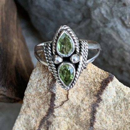 Faceted Peridot Sterling Ring