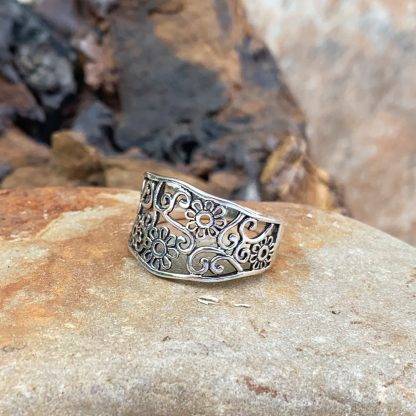 Sterling Wide Floral Ring