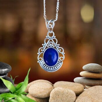 an image of an Oval Lapis Lazuli and Filigree Sterling Silver Pendant