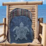 An image of a Denim Blue Sea Turtle Zippered Backpack