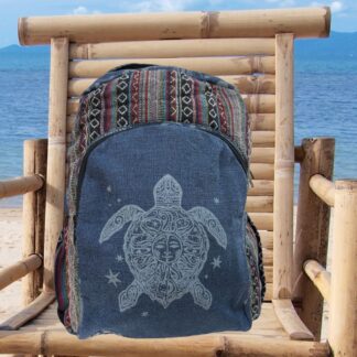 An image of a Denim Blue Sea Turtle Zippered Backpack