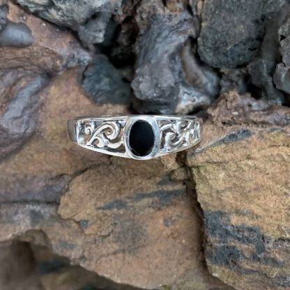 Black Agate filigree Ring