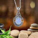 an image of a Filigree Sterling Silver and Rainbow Moonstone Pendant