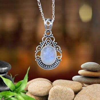 an image of a Filigree Sterling Silver and Rainbow Moonstone Pendant