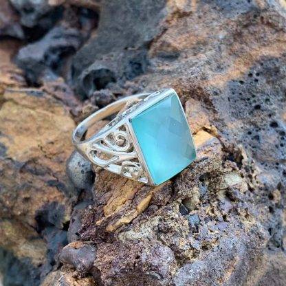 Aqua Chalcedony Faceted Ring