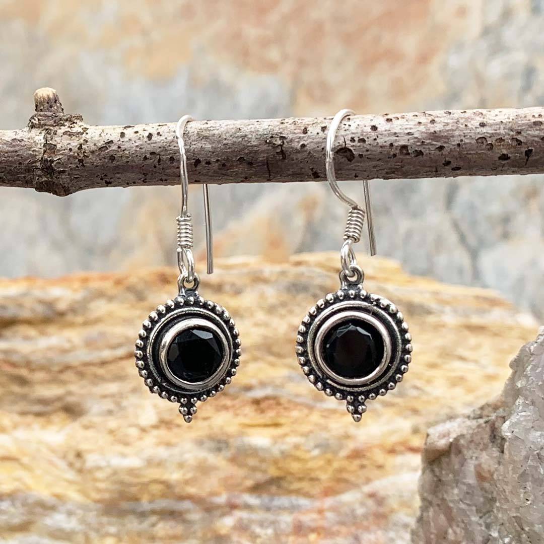 Faceted Round Black-Onyx Earrings - GLE-Good Living Essentials