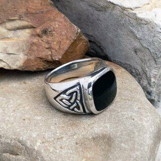 Celtic-Trinity Black Agate Ring