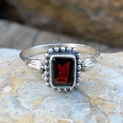 Sterling Rectangular Garnet Ring