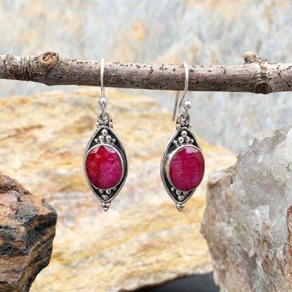 Sterling Oval Ruby Earrings