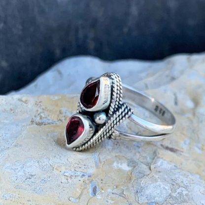 Double Faceted Garnet Ring