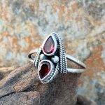 an image of a double teardrop faceted Garnet and Sterling Silver Ring