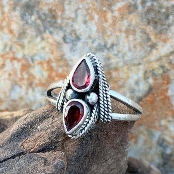 an image of a double teardrop faceted Garnet and Sterling Silver Ring
