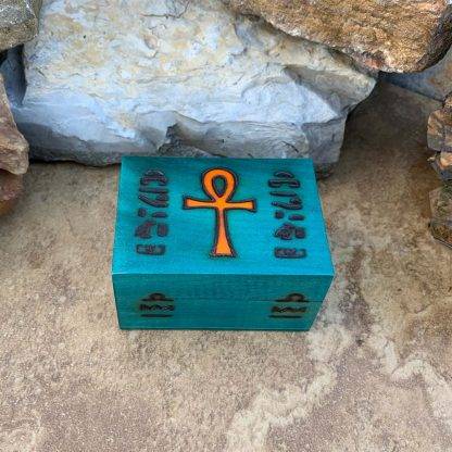 Turquoise Wooden Ankh Box