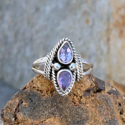 Double Faceted Amethyst Ring
