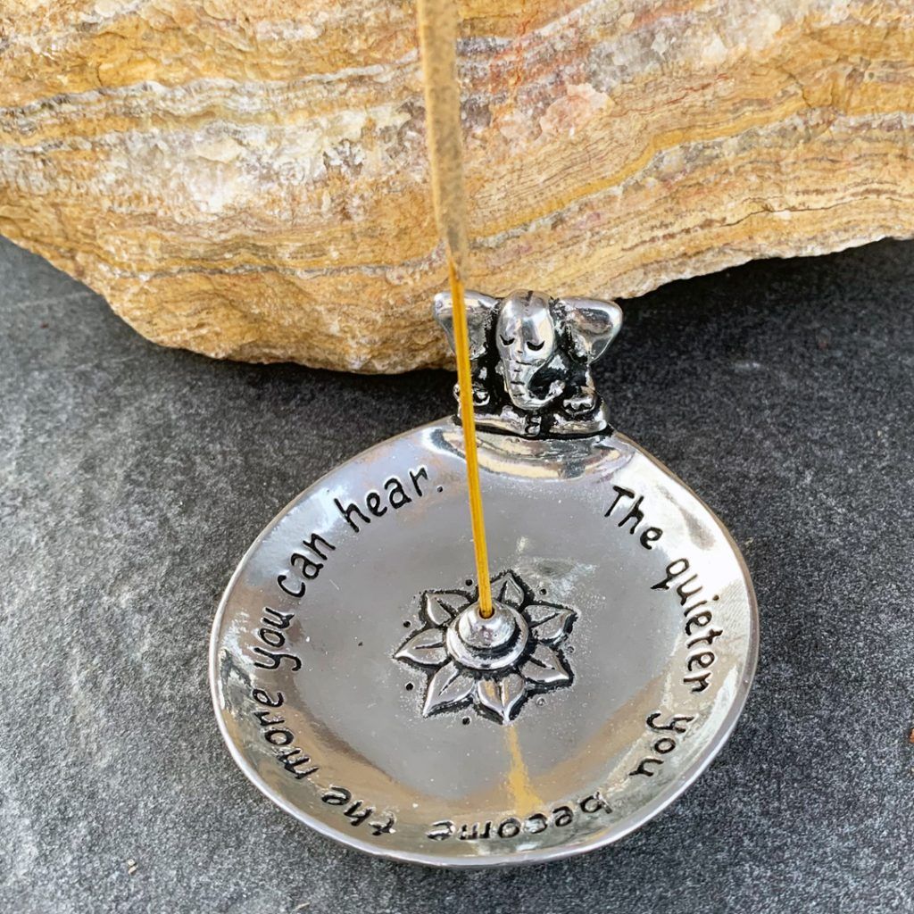 an image of a round Elephant in Lotus Position Incense Burner made of pewter