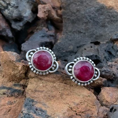 Sterling & Ruby Stud Earrings