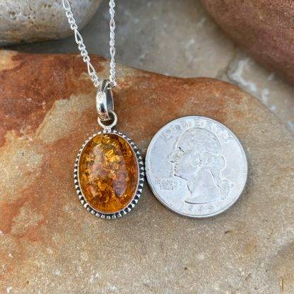 Sterling Oval Amber Pendant