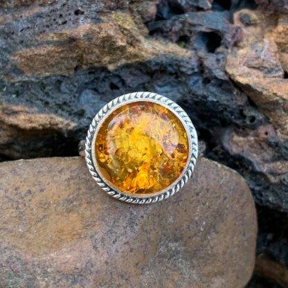 Sterling Round Amber Ring