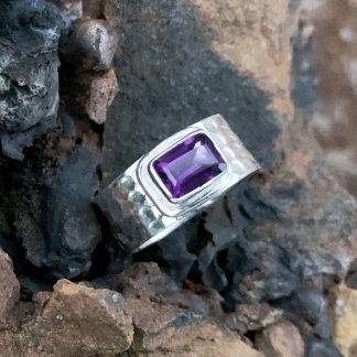 Amethyst Hammered Sterling Ring