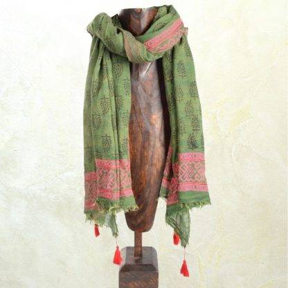 Coral Olive Cotton Scarf