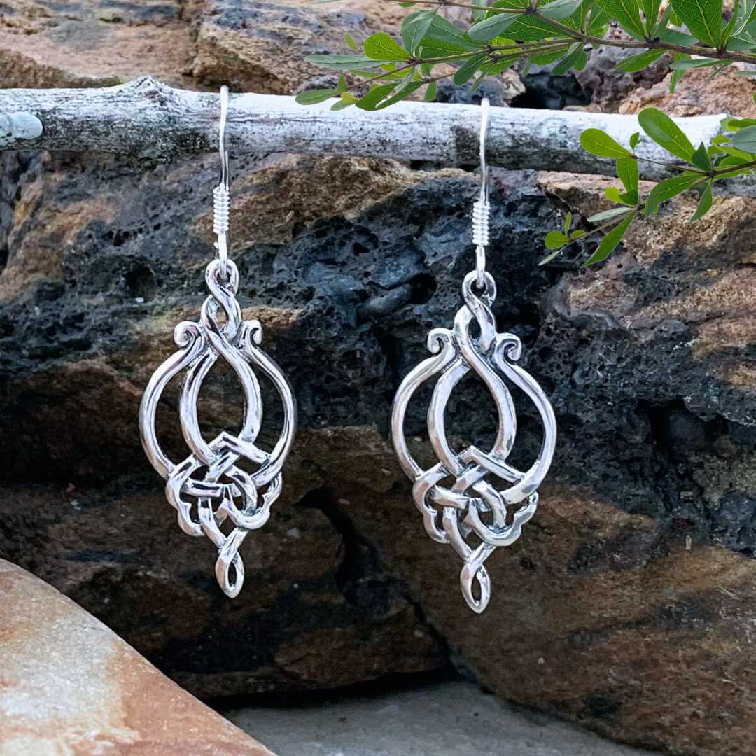 an image of a pair of Sterling Silver Celtic Knot Dangle Earrings