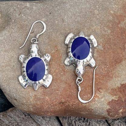 Sterling Lapis Turtle Earrings