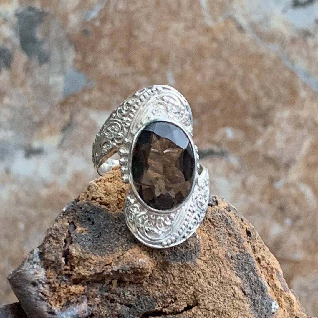 Smoky Topaz & Diamond Cabochon Ring