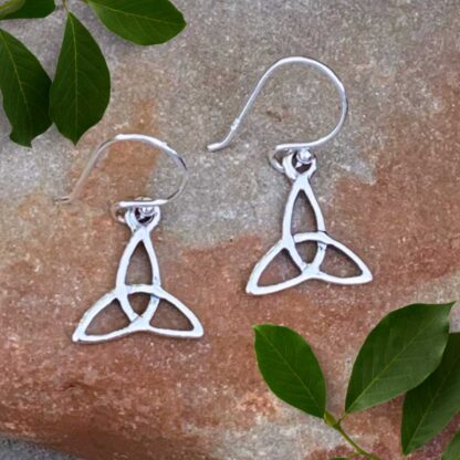 an image of a pair of dangle sterling silver Celtic Trinity Knot earrings