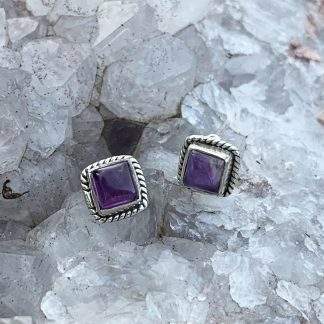 Sterling Amethyst Square Studs