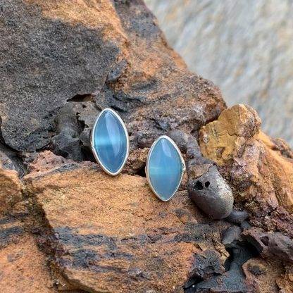 Blue Chalcedony Marquise Studs