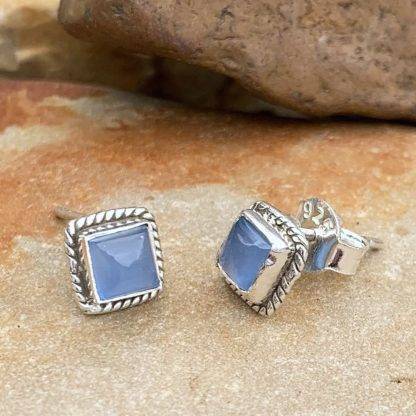 Blue Chalcedony Sterling Studs