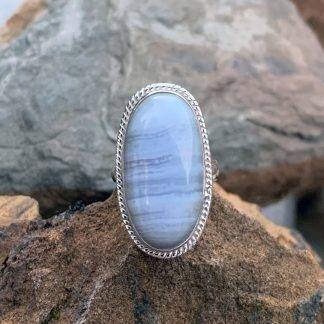 Blue Lace Agate Oblong-Ring
