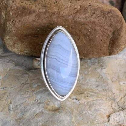 Blue-Lace Agate Marquise Shaped Sterling Ring