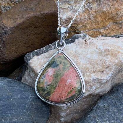 Sterling Unakite Pear Pendant