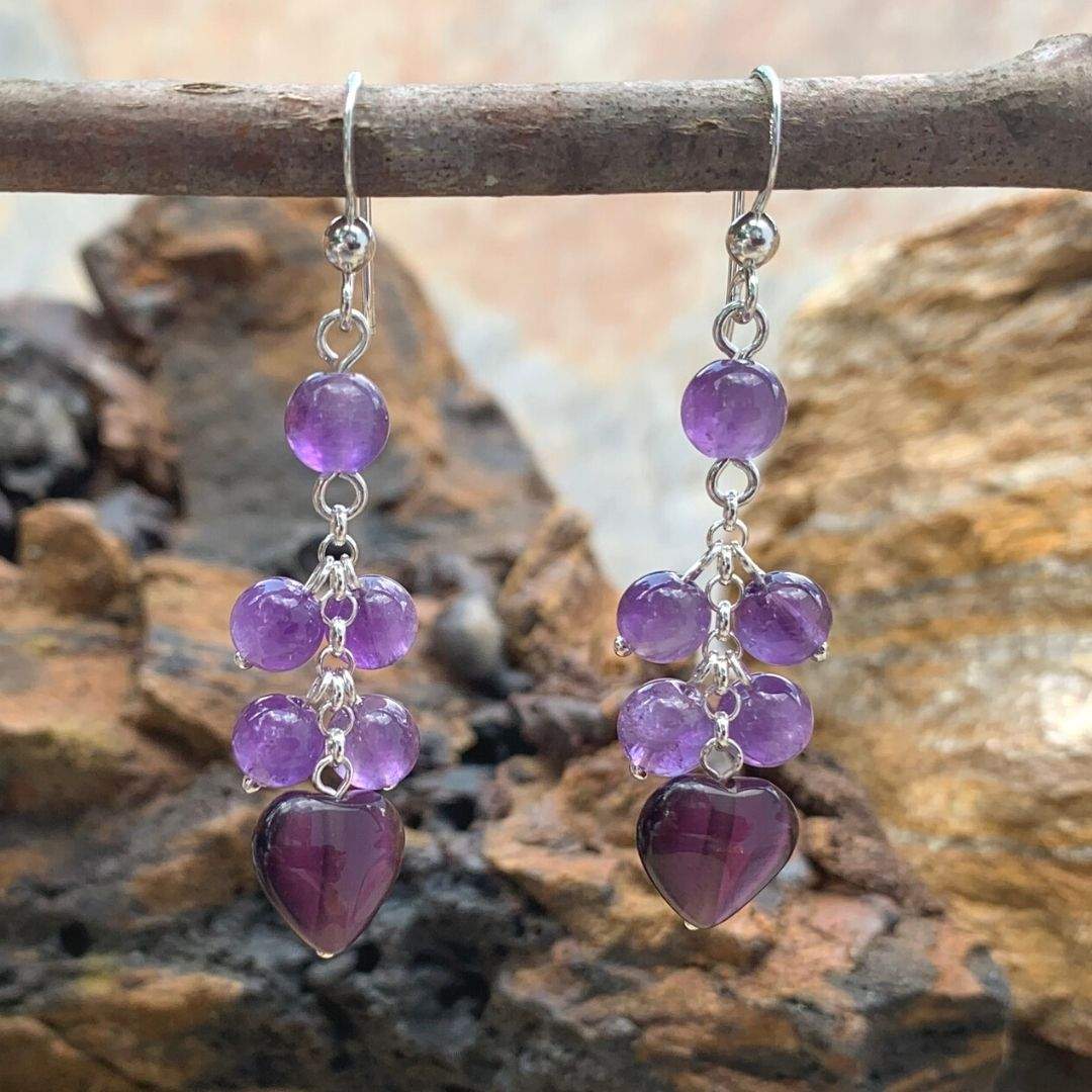 Amethyst Beads & Heart Earrings - GLE-Good Living Essentials