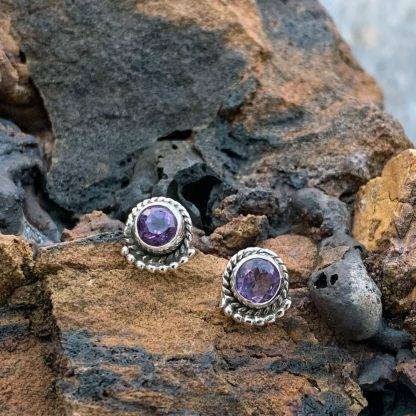 Sterling & Faceted Amethyst Studs
