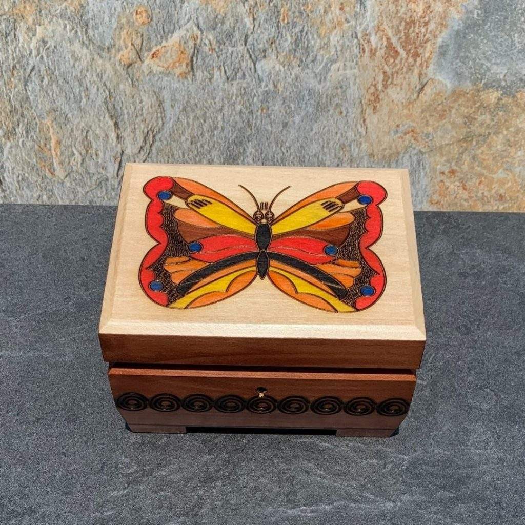 Handcrafted Butterfly Locking Chest