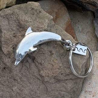 Pewter Swimming Dolphin Keychain