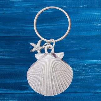 Pewter Seashell Starfish Keychain