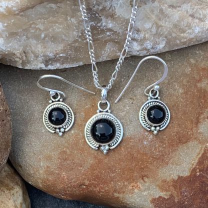 Black Onyx Earrings Pendant Set