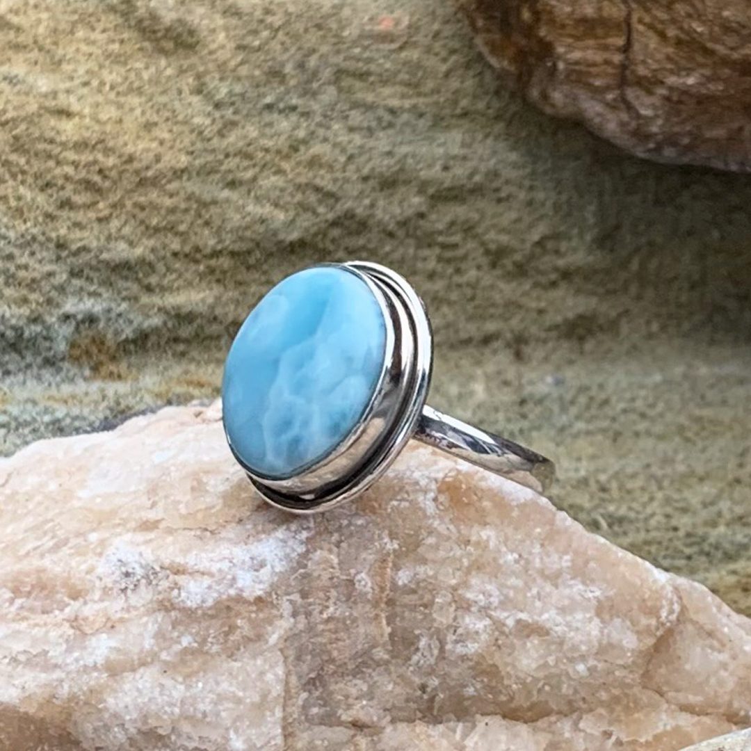 Oval Larimar & Sterling Ring - GLE-Good Living Essentials