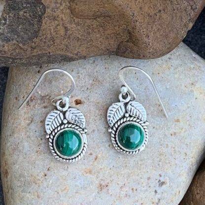 Malachite & Sterling Leaf Earrings