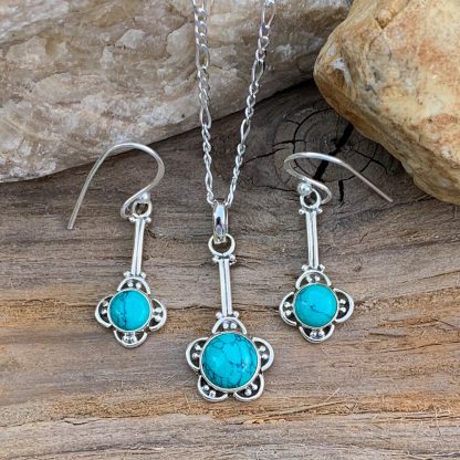 Turquoise & Sterling Silver Flower Set