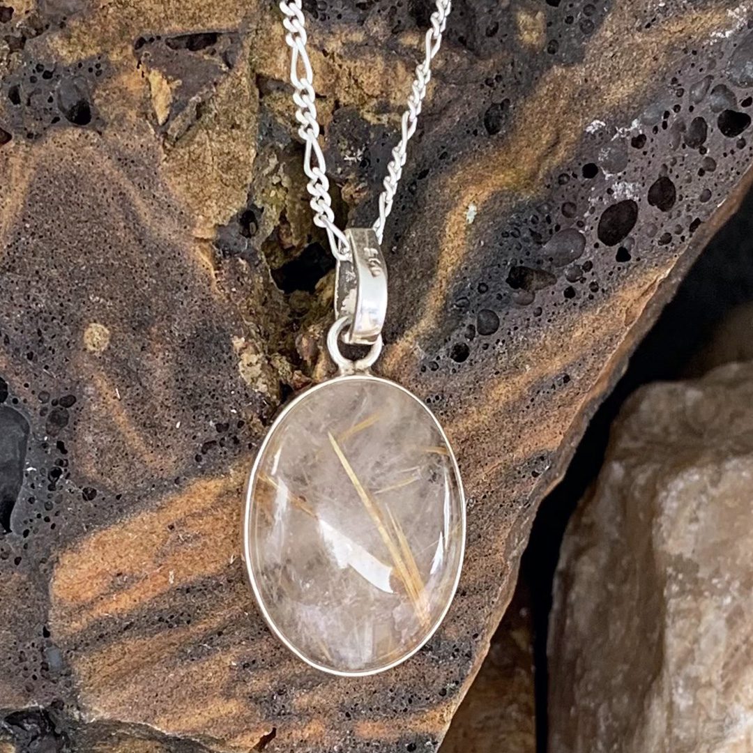 Quartz and Carved Silver Stone Necklace - Rutil... - Folksy