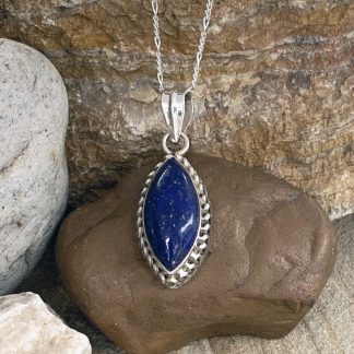 Silver-Laced Lapis Marquise Pendant