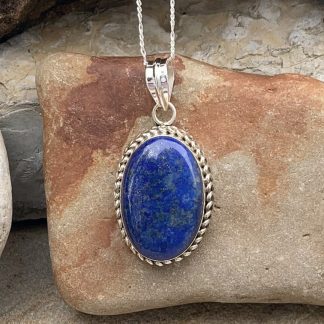 Silver-Laced Lapis Oval Pendant