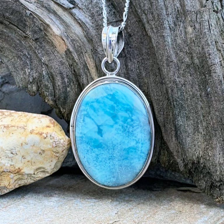 Oval Larimar & Sterling Pendant - GLE-Good Living Essentials