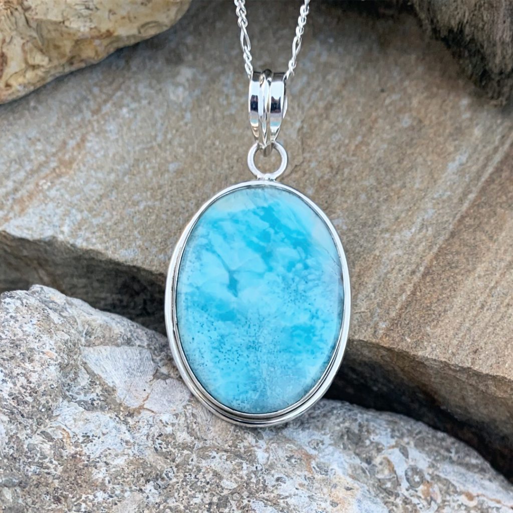 Oval Larimar & Sterling Pendant - GLE-Good Living Essentials