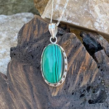 Green Malachite Oblong Sterling Pendant